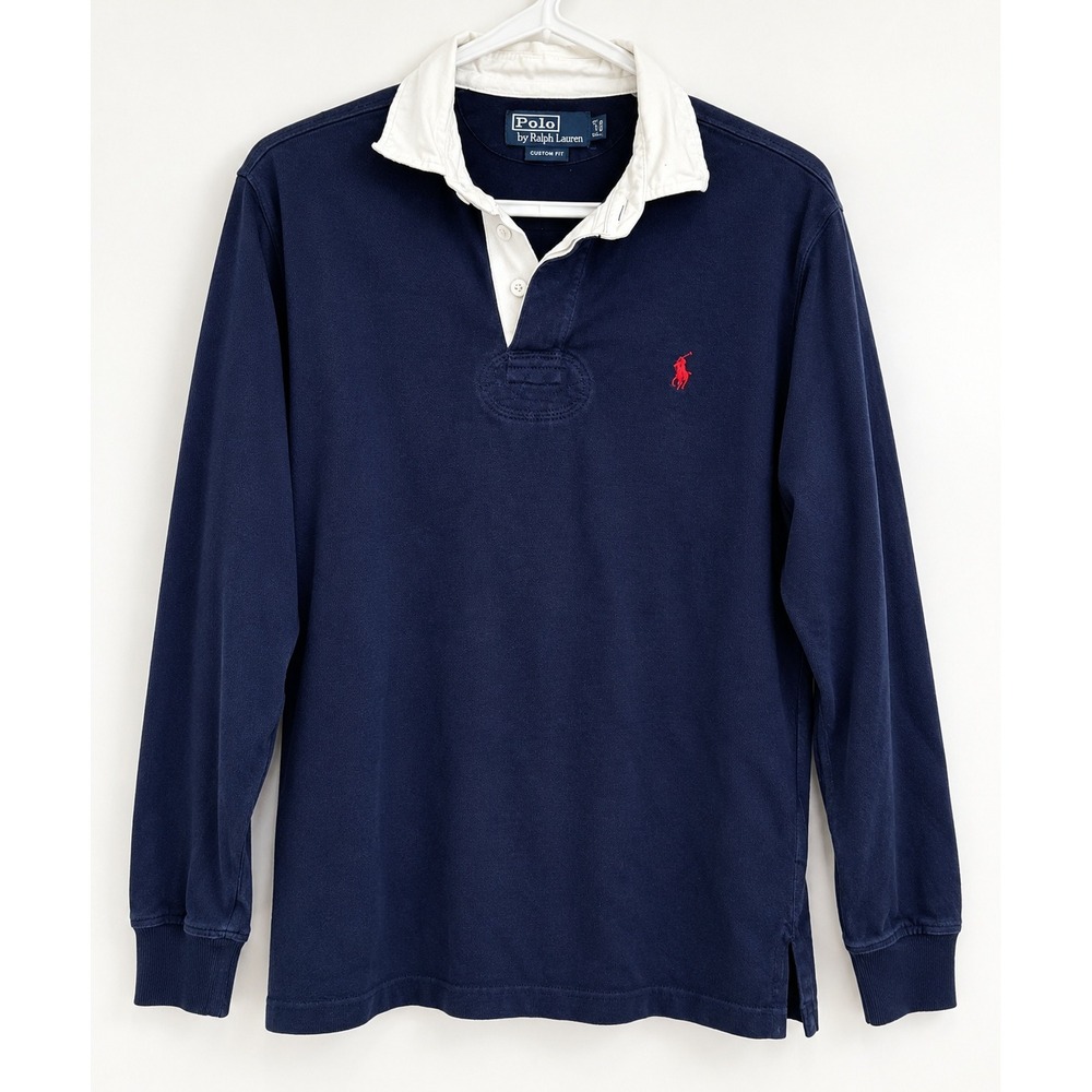 Polo Ralph Lauren Mens Rugby Shirt Navy Blue Long Sleeve Custom Fit Small